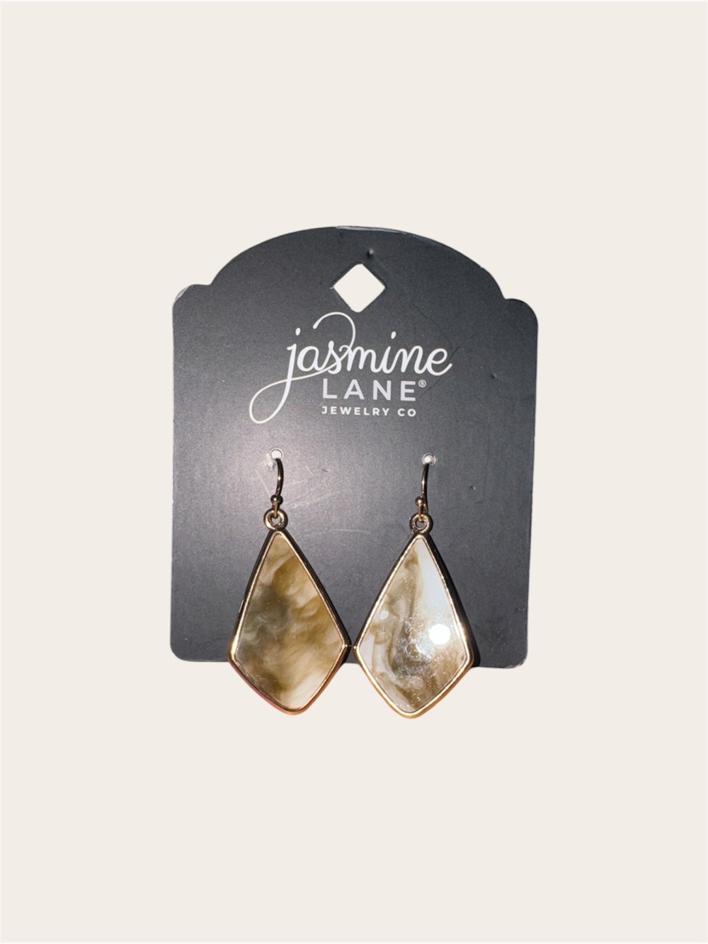 Jasmine Lane Gold-Tone Beige Marbled Kite Drop Earrings
